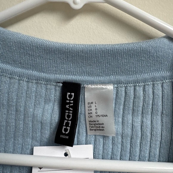 H & M - COLLARED RIB-KNIT TOP - BLUE size L - Picture 3 of 3